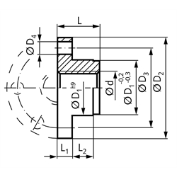 Einbaufertige Flanschmutter mit Trapezgewinde DIN 103 Tr.70 x 10 eingängig rechts Rotguss Rg7 , Technische Zeichnung