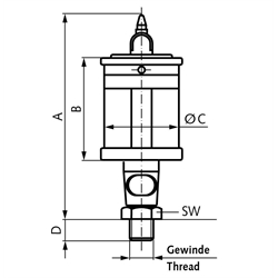 Tropföler UNI mit Regulierung von oben Inhalt 140 ml Gewinde G 1/4", Technische Zeichnung