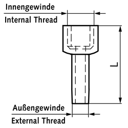 Verlängerungsstutzen 55mm Gesamtlänge 65mm Innengewinde G1/4" Außengewinde R1/4" Stahl verzinkt, Technische Zeichnung