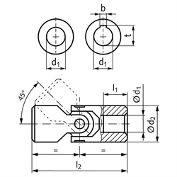 Präzisions-Wellengelenk WER DIN 808 einfach Bohrung 18H7
Edelstahl 1.4301 Gesamtlänge 108mm Außendurchmesser 37mm
, Technische Zeichnung