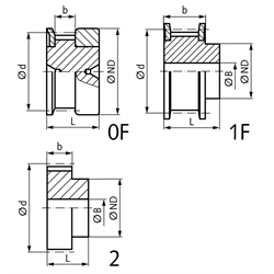 Zahnriemenräder HTD 3M für Riemenbreite 9 mm, Technische Zeichnung