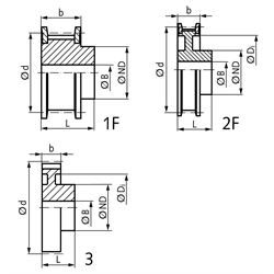 HTD-Zahnriemenrad aus Stahl Profil 8M 60 Zähne für Riemenbreite 20mm , Technische Zeichnung