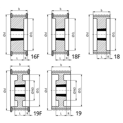 Zahnriemenräder HTD 8M-Taper für Riemenbreite 50 mm, Technische Zeichnung