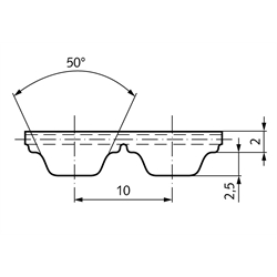 PU-Zahnriemen Profil AT10 Breite 16mm Wirklänge 800mm Zähnezahl 80 16 AT10/800 , Technische Zeichnung