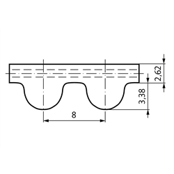 HTD-Zahnriemen Neopren Profil 8M Breite 30mm Wirklänge 480mm Zähnezahl 60 , Technische Zeichnung