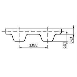 Normzahnriemen Neopren 48 MXL 60 Zähne Länge 121,92mm Riemenbreite 025 , Technische Zeichnung