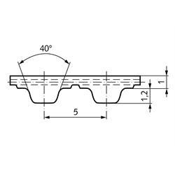 PU-Zahnriemen Profil T5 Breite 16mm Wirklänge 815mm Zähnezahl 163 16 T5/815 , Technische Zeichnung