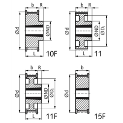 Zahnriemenrad aus Stahl Profil T10 72 Zähne für Riemenbreite 16mm für Taper-Spannbuchse 2517, Technische Zeichnung