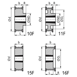 Zahnriemenrad aus Stahl Profil T10 96 Zähne für Riemenbreite 32mm für Taper-Spannbuchse 2517, Technische Zeichnung