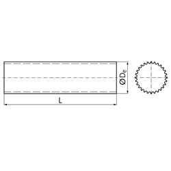 Zahnwelle HTD Profil 8M 35 Zähne Länge 200mm Material Aluminium, Technische Zeichnung