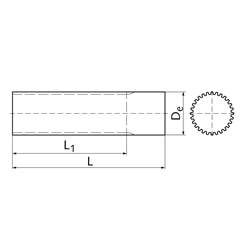 Zahnwelle Teilung XL (5,08mm) 34 Zähne Länge 160mm Material Aluminium , Technische Zeichnung