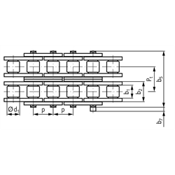 Zweifach-Rollenkette 16 B-2 Teilung 1"x17,02mm , Technische Zeichnung