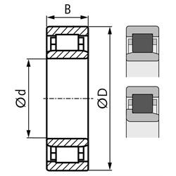 SKF Zylinderrollenlager NJ 209 ECP/C3 einreihig Innen-Ø 45mm Außen-Ø 85mm Breite 19mm Lagerluft C3, Technische Zeichnung